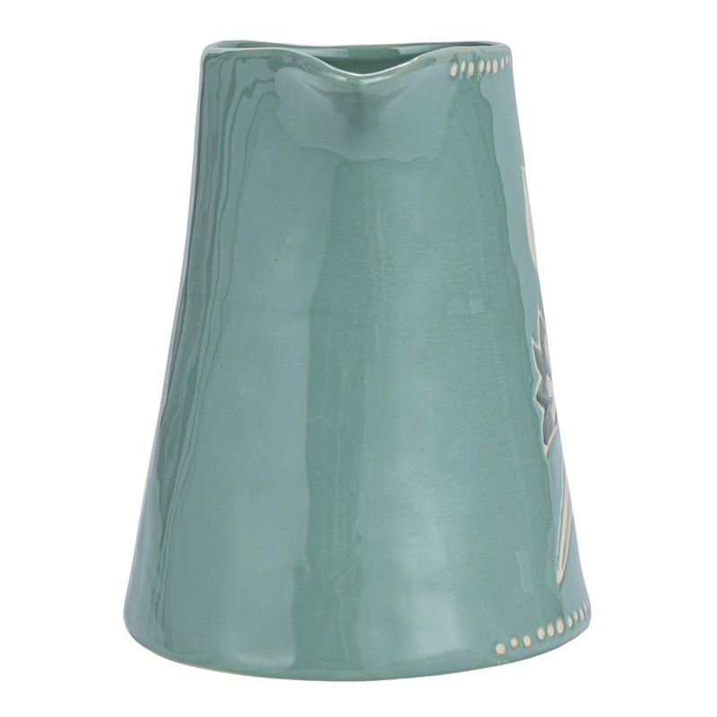 Creative Co-Op Hand-Painted Stoneware Pitcher with Wax Relief Pattern, Blue