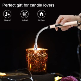 ARECTECH Electric Arc Candle Lighter Flameless Rechargeable USB Long Lighters for Candle Cooking BBQs Fireworks Gold