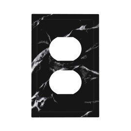 Natural Modern Abstract Black White Grey Gray Marble Art Texture Pattern Grain 1 Gang Duplex Receptacle Wall Plate Jumbo Electrical Outlet Decorative Decorator Light Switch Faceplate Plug Socket Cover