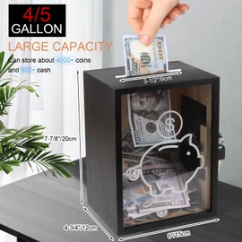Mczxon Clear Piggy Bank with Lock, Large Money Saving Jar Money Bank Box Container for Cash Saving, Openable Clear Money Coin Change Bank Jar Container Penny Piggy Jar Bank for Adults Kids, Black