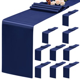 Teruntrue 10 Pack Navy Blue Table Runner 12 x 72 Inch Satin Table Runner for Rectangle Round Tables,Navy Blue Table Runner for Wedding,Birthday Banquets Engagements Party Decoration