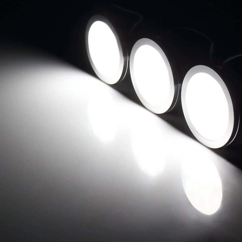 LED Puck Lights, Set of 6, White | Dimmable Under