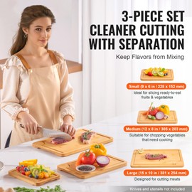 Happybuy Cutting Board, 3 Pcs, Premium Versatile Bamboo Cutting Board with Food-Grade Oil and Juice Groove,Sturdy & Durable Chopping Board with Built-in Handle