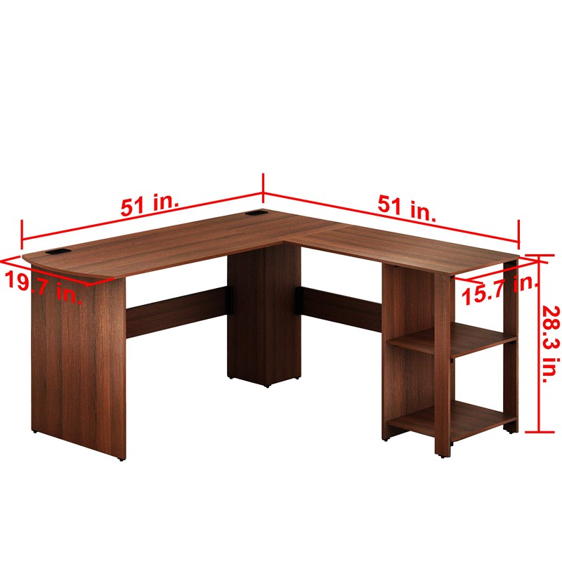 SHW 51 x 51 Inches L-Shaped Home Office Wood Corner