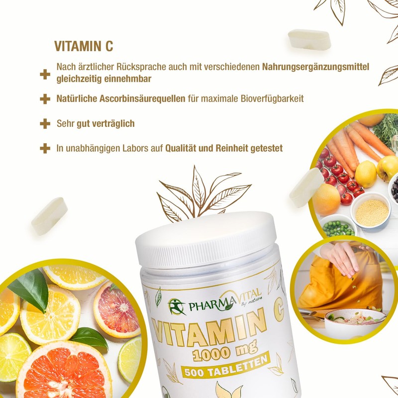 PharmaVital Vitamin C – 500 Tablets High Dose 1000 mg