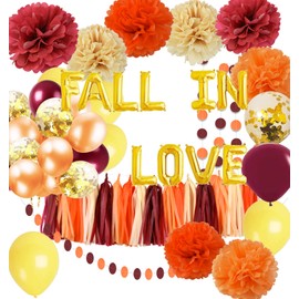 Fall Bridal Shower Decorations Wine Burgundy Champagne Orange /Fall In Love Balloons Burgundy Orange Yellow Balloons Maroon Burgundy Wedding/Fall Themed Wedding Anniversary Decorations