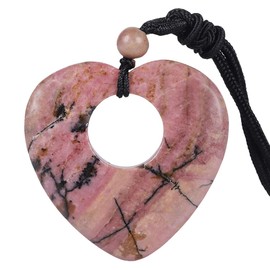 Nupuyai Heart Stone Necklace for Women Men, Natural Rhodonite Healing Crystals Pendant with Chain Handmade Braided Cord Adjustable