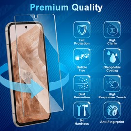 Screen Protector Compatible with Pixel 8a, [3+3+1 Pack] Camera Lens Protectors + Alignment Frame, Easy installation, HD Tempered Glass, Touch Sensitive, Anti Scratch