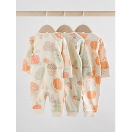 NEXT Footless Pyjamas with Two Way Zip, Pack of 3, cream, 6-9 months