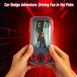 Handheld Racing Children's Racing Car - Arcade Retro Handheld Game Console with Colourful Car Casing, Electronic Toy for Children with Portable Steering Wheel and Mini Console (Red)