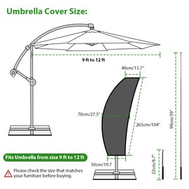 LINLINJYA Patio Umbrella Cover, 430D Waterproof Outdoor Parasol Umbrella Covers with Zipper Drawstring for 9ft to 13ft Cantilever Offset Umbrellas