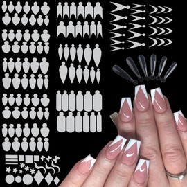 NICENEEDED 132 PCS Clear Nail Dual Forms for French Nails, Duet System Dual Molds Sticker Silicone Reusable Pads, 11 Sizes Scale for Home DIY Manicure Extension