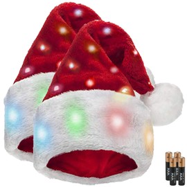 Winks Novelty Plush Santa Hat - Light Up, Funny Christmas Hats for Kids & Adults