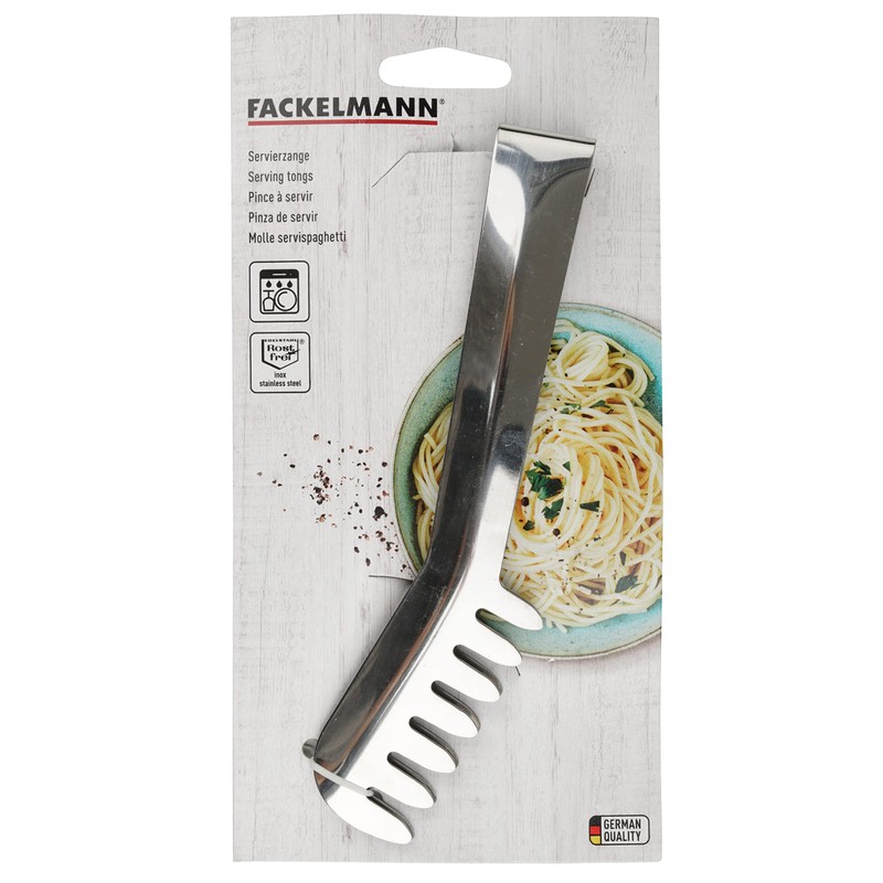 Fackelmann Stainless Steel Spaghetti Tongs, Silver, 19 x 11.8 x