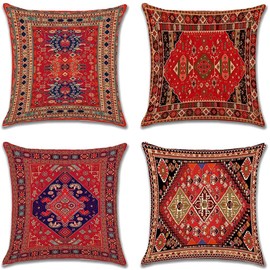 JOTOM Bohemian Style Throw Pillow Covers 40 x 40cm Square Decorative Cushion Covers Exotic Abstract Vintage Pillowcases for Sofa Couch Living Room Bedroom Outdoor Home Office Decor Set of 4 (Exotic)