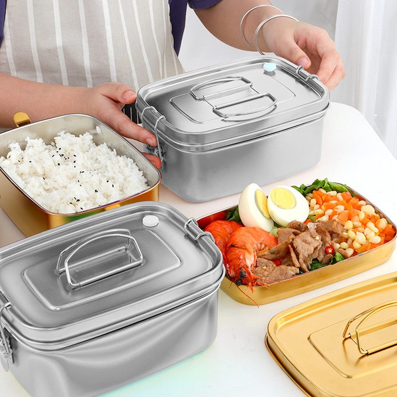 Lunch Box, 2 Tier Stainless Steel Food Container Metal Lunch