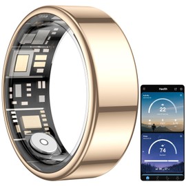 Temdan Smart Ring (Upgraded), Wearable Fitness Smart Ring Health Tracker, Sleep Quality & Heart Rate & Blood Oxygen Monitoring, IP68 Waterproof, No Subscription Fees, Smart Ring, Gold, Size 7