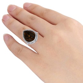 Orchid Jewelry 925 Sterling Silver Statement Rings For Women - Delightful 8.75 Carats Brown Bronzite with perfect Bezel Setting in a Pear Shape