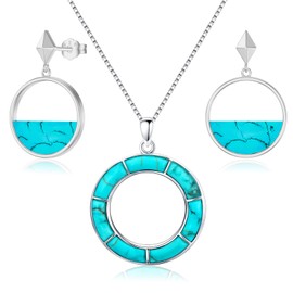 Genuine Turquoise Jewelry Set for Women, Sterling Silver Boho Vintage Neckace and Dangle Earings Western Jewelry Birthdays Gift