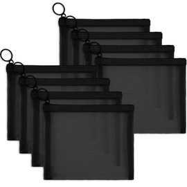 Fassave 8 Pack Mini Zipper Mesh Makeup Bags, Nylon Cosmetic Bags Toiletry Purse Travel Organizer Bags Inside Bag for Office Travel Organization (Black, S)