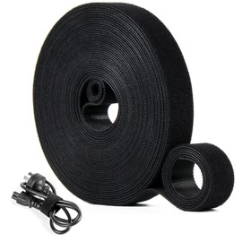 OneLeaf Fastening Cable Management Roll, 43ft x 3/4inch Cut to Length Straps, Reusable Multi-Purpose Cords Management, Double Sided Hook and Loop Cable Ties Roll (Black)