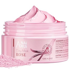 ANAI RUI Mascarilla Facial Rosa, Mascarilla De Arcilla Con Arcilla Rosa Caolín, Niacinamida, Colágeno, Ácido Hialurónico Para Hidratar Y Suavizar La Piel, Minimizadores De Poros, Remov