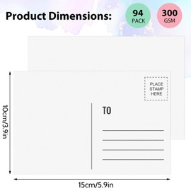 Utron 94PCS Blank Postcards for Mailing, 300 GSM Postcard Paper, 4x6 White Blank Post Cards for Make Empty Message Sheets, Mailing Lists, Index Card, Wedding Invitation Card, Thank You Card