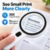 30X Handheld Magnifying Glass for Reading – 12 LED Illuminated