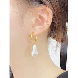 Pearl Earrings for Women Pearl Hoop Earrings Women Teardrop Pearl Dangle Earrings Sparkly Gold Pearl Drop Earrings Prom Wedding Christmas Jewelry Gifts Stocking Stuffers for Women