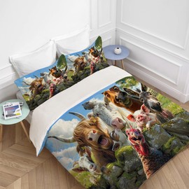 Funny Animals Bedding Set 3 Pieces Soft Lightweight Microfiber Farmhouse Cow Donkey Pig Bedspread Coverlet Set Fun Horse Duvet Cover Twin Full Queen King for Comforter Bed Set for Girls Boys Women Men