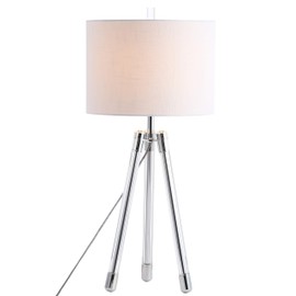 JONATHAN Y JYL2080A Wyman 30.5" Surveyor's Tripod Crystal/Metal LED Lamp Modern,Glam,Contemporary for Bedroom, Living Room, Office, College Dorm, Coffee Table, Bookcase, Chrome/Clear