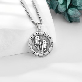 HKPATOP Memento Mori Necklace 925 Sterling Silver Skull Pendant Death Stoic Reminder Jewelry Gifts for Men Women