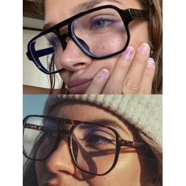 Mirkcittle Retro Square Aviator Blue Light Blocking Glasses for Women Men Oversized Pilot Eyeglasses Fake Nerd Frame (Grey Tortoise Frame)