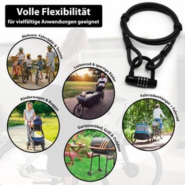 KOHLBURG Cable Lock 2 Metres Long with Combination – 200 cm Combination Lock – Steel Cable Lock with Velcro Fasteners – Steel Cable with Combination Code for Bicycle Garden Furniture & Bicycle Lock