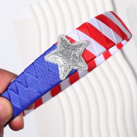 HOXIEYA Patriotic Heaband 4th July Heaband for Women Girls Glitter Star Hairband for Independence Day American Flag Hair Hoop Parade Costume Decoration