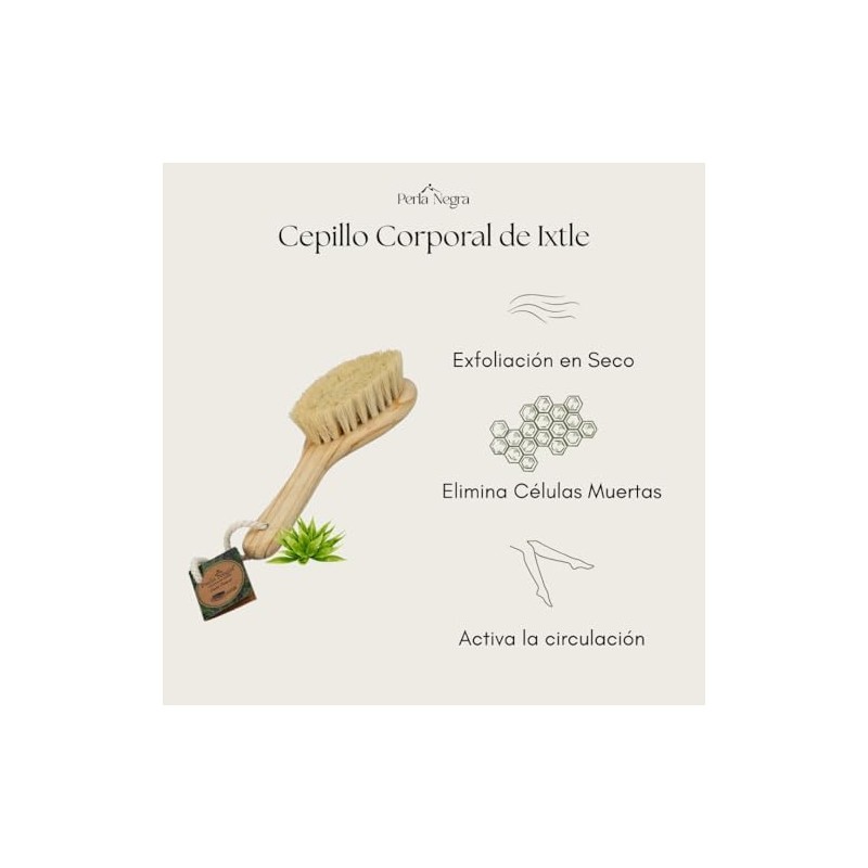 Cepillo corporal de ixtle PERLA NEGRA para exfoliación y masajes