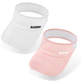 Sukeen 2 Packs Kids Sun Visor Hats for Girls Boys,Lightweight Sports Cap Cooling UPF50+ Sun Hat for Running Outdoor Activity (White+Pink)