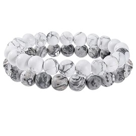 Farfume Natural Gem Semi Precious Real Crystals Handmade 8mm Round Beads Stretch Bracelet(Grey Picasso Jasper)