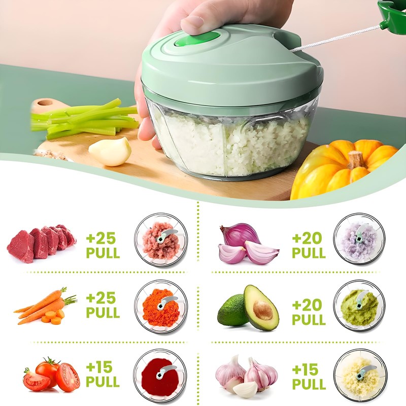 Vegetable Chopper Manual Food Chopper with Container, Hand Pull String