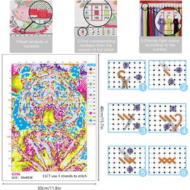 VEGCOO Embroidery Cross Stitch Kits for Beginners Adults, Pre-Printed Stamped Cute Bear Embroidery Kits 11CT Needlework Kit DIY Artwork for Adults Kids Girls Home Wall (White Tiger,30x40cm)