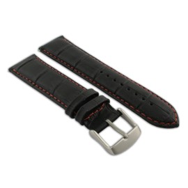 20mm Black & Red Genuine Leather Mock Croc Watch Strap Band Mens Crocodile Padded Sandblasted Buckle
