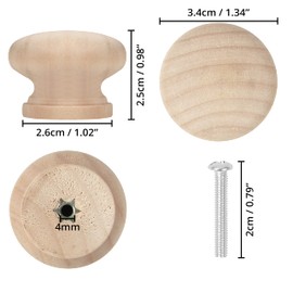BELLE VOUS 20 Pack Round Unfinished Wood Knobs with Screws - 3.4 x 2.5cm / 1.34 x 0.98 Inches - Natural Wooden Birch Door Knob Hardware - Furniture Cabinet, Wardrobe, Cupboard & Drawer Pull Handles