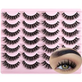 FARRED Wispy Lashes Pestañas postizas mullidas 14 pares de pestañas postizas, aspecto natural, corto, pestañas naturales, pestañas de ojo de gato, volumen tenue, pestañas postizas, tira de visón, paquete para maquillaje diario Negro