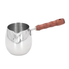 Portable Mini Milk Warmer Pot 304 Stainless Wooden Handle Pointed Spout, Stainless Steel Butter Warmer Pan for Home Outdoor Picnic Cooking Pouring (300ML)