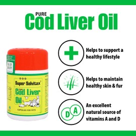 Super Solvitax Pure Cod Liver Oil for Dogs (90 Capsules 40g) - Helps Maintain Healthy Skin, Strong Bones and Teeth