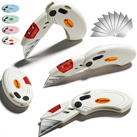 Box Opener with 10 Extra Blades,Mini Box Cutter with Button Lock Mechanism,Razor Blades Utility Knife for Opening Daily Express Boxes, Packages, Envelopes,Paper tapes.White,4 Pcs.