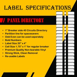 Littversions Premium 40 Circuits Bidirectional for 1" Breaker Directory Label Kit with Colored Icons & Panel Markers Electrical Panel Strong Adhesive Durable Long Lasting Reusable Vinyl Waterproof