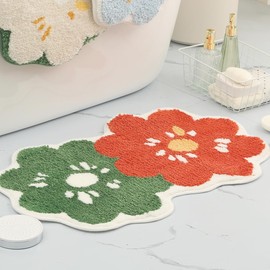 Green Cute Floral Bath Mat Absorbent Quick Drying, Safe Anti-Slip, Soft and Comfortable Machine Washable Mat Suitable for Kitchen, Bedroom, Balcony, Washroom, 47 x 80 cm