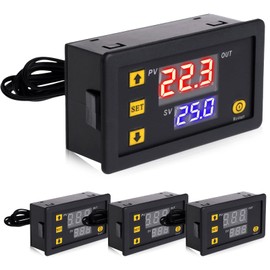 W3230 Digital Thermostat, DC 12V 20A Digital Temperature Controller with LCD Display, Waterproof Digital Display Heating Thermostat, Controller Relay with NTC 10K Sensor Probe (Black)