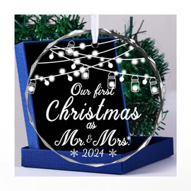 Wedding Gifts for Couples 2024 - Mr and Mrs, Bride, Bridal Shower - First Christmas Married Glass Ornament 2024